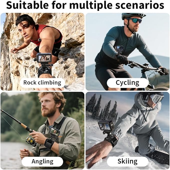 Wrist Strap Mount, 360° Rotating Arm Mount Strap Compatible with GoPro Hero 13/12/11/10/9/8/7//6/5 Black,DJI Action 6/5 pro/4/3,Insta 360 ONE R,AKASO/Campark and More Action Cameras