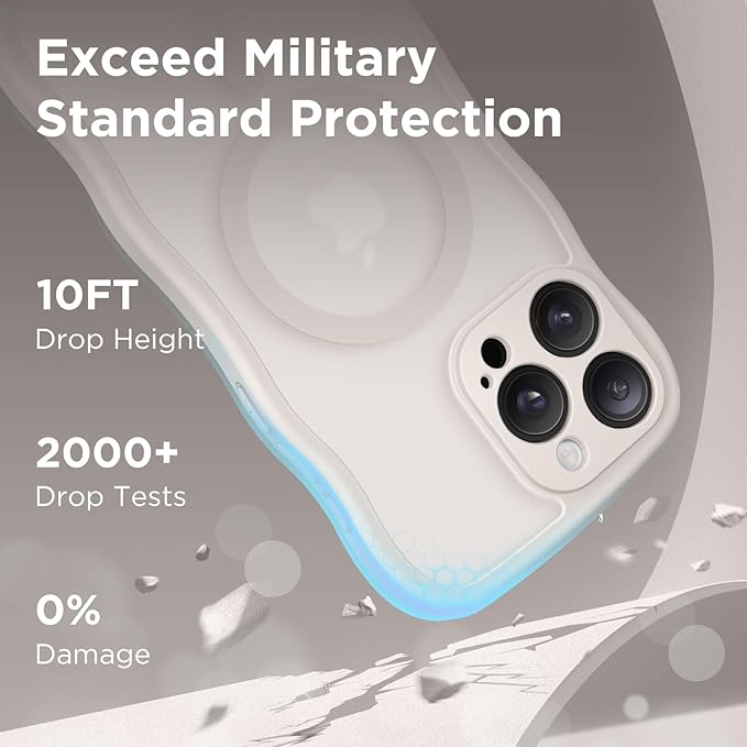 CAPRARO Cute for iPhone 13 Pro Max Case, Compatible with MagSafe, [Curly Wave Edge] [Full Camera Protection] [14 FT Drop Protection] Magnetic Phone Case for 13 Pro Max 6.7 Inch, Stone