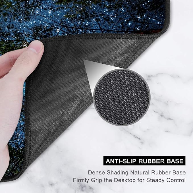 Auhoahsil Large Gaming Mouse Pad, Nature Theme XXL 35.4 x 15.7 in Desk Pad Stitched Non-Slip Rubber Long Computer Mousepad Thin Extended Full Size Desk Mat for Desktop Laptop Wireless Mice, Night Sky