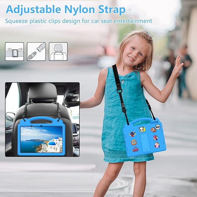AKABEILA Compatible with Honor Pad 10 2025 12.1 inch Tablet Case, Kids Friendly Universal Lightweight Shockproof Protective Case with Shoulder Strap & Stand Handle Sky Blue