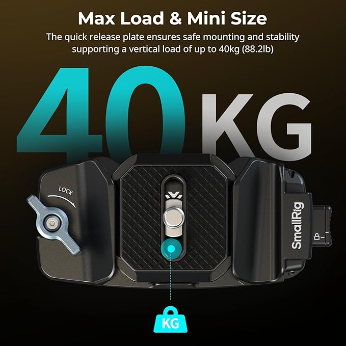 SMALLRIG Camera Clip with Plate, Quick Release System, Max Payload 40kg/88lb, for Sony, for Nikon, for Fujifilm, for DSLR Action Camera, Backpack Strap Clip Kit for Arca-Swiss - 5053