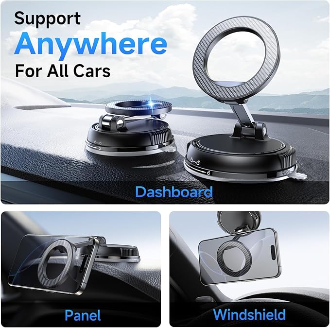 ANDERY Car Phone Holder for Magsafe [78+LBS Strongest Suction & 2400gf Magnetic] 360° Adjustable Car Phone Mount, Phone Holders for Your Car for iPhone 17-12 Pro Max Plus Air, Carbon Fiber