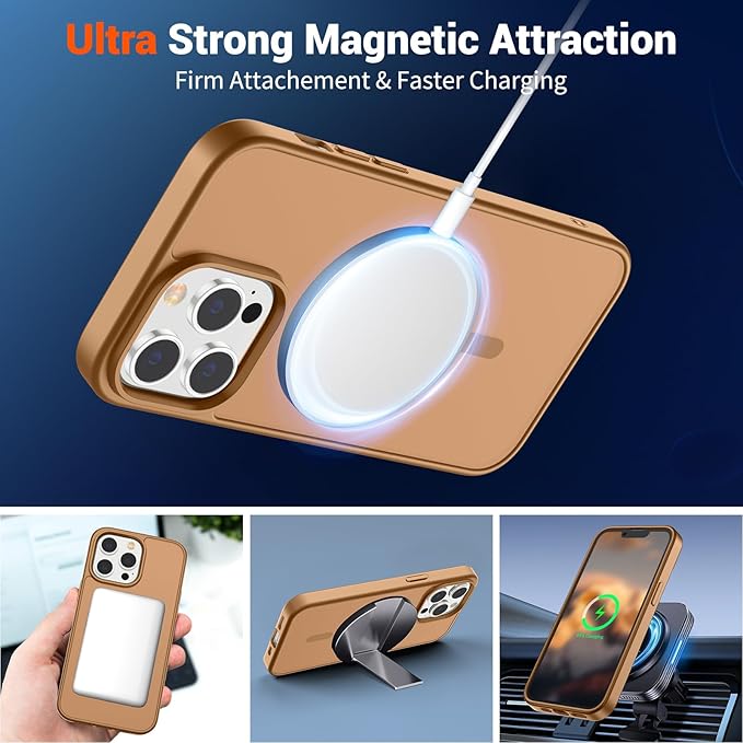 SUPFINE Magnetic for iPhone 13 Pro Max Case (Compatible with MagSafe) (Military Grade Drop Protection) Slim Translucent Matte Shockproof with Anti-Fingerprint Phone Case,Brown