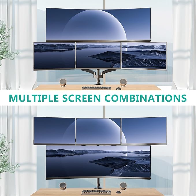 WALI 4 Monitor Mount for 13-49 inch Ultrawides on Top Bracket and 27 inch Screens on Lower Brackets, Heavy Duty Arm Extra Tall Quad Monitor Stand, up to 44 lbs (GSDM004S-P), Black