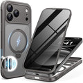 BERFY for iPhone 17 Pro Case, Compatible with MagSafe, Built in Privacy Screen Protector, Shockproof Full Body Phone Case for 17 Pro with Magnetic Stand, Clear Grey