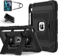 Kids Friendly Case for iPad A16 11th Generation 11 Inch 2025 / iPad 10th Generation 10.9" 2022 Case with Pencil Holder & Shoulder Strap, Hybrid iPad 11 10 Cover Rugged Shockproof Kickstand,Black