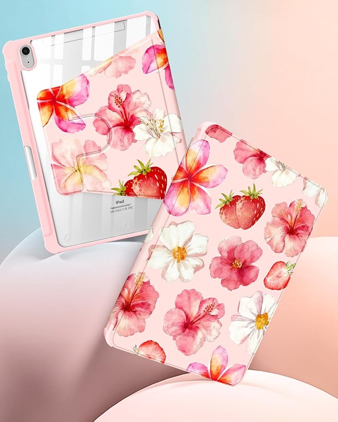 Uppuppy for iPad A16 Case for iPad 10th Generation Case 10.9 inch - 360 Degree Rotating Stand Folio Smart Cover with Pencil Holder for Women Girls, Hibiscus for Apple Tablet 10th 2022/11th 2025
