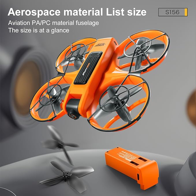 RC Drone with HD Dual Camera & Night LED, Brushless Motor Optical Flow Positioning Headless Mode S156 Mini Quadcopter, Beginner-Friendly FPV Photography Drones with 2 Batteries for Adults (Orange)