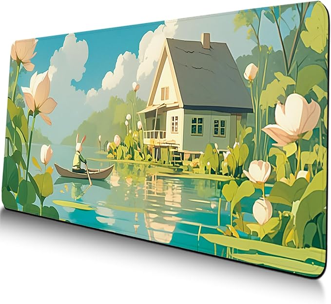 Anime Mouse Pad Large, Large Gaming Mouse Pad for Desk, Extended Desk Mousepad with Non-Slip Rubber Base Stitched Edge, Long Keyboard Mat for Gaming Home Office, Green, 31.5" x 11.8"