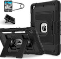Kids Friendly Case for Apple iPad 10.2" 9th 8th 7th Generation 2021/2020/2019 Case with Pencil Holder & Shoulder Strap, Military Grade Shockproof Kickstand Hard Shell Protective Cover,Black