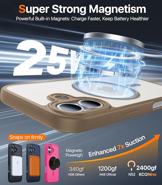 Magnetic for iPhone 17 Case,[Anti-Slip][Compatible with MagSafe][Military Grade Drop Protection] Shockproof Protective Translucent Matte Phone Case for iPhone 17 Case,Brown