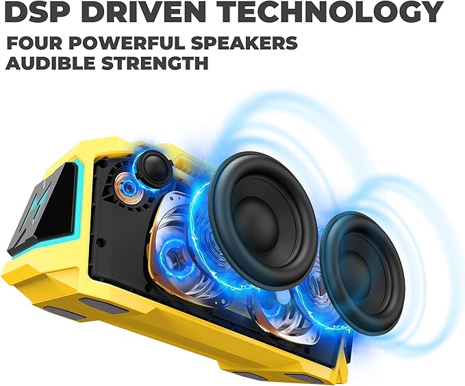 Musibaby Bluetooth Speaker,80W Portable Bluetooth Speaker with Deep Bass,Loud Stereo Sound,IPX6 Waterproof,24H+ Playtime,USB/TF/AUX,Dual Pairing Party Speaker for Outdoor,Beach,Patio (Yellow)