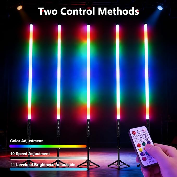 4 Pack 4ft Portable Battery Powered Tube Light 120cm Handheld LED RGB Lights Tube with Tripods, 500 Vivid Effects for Video and Photography,Light Painting,YouTube,Video and Dance Club