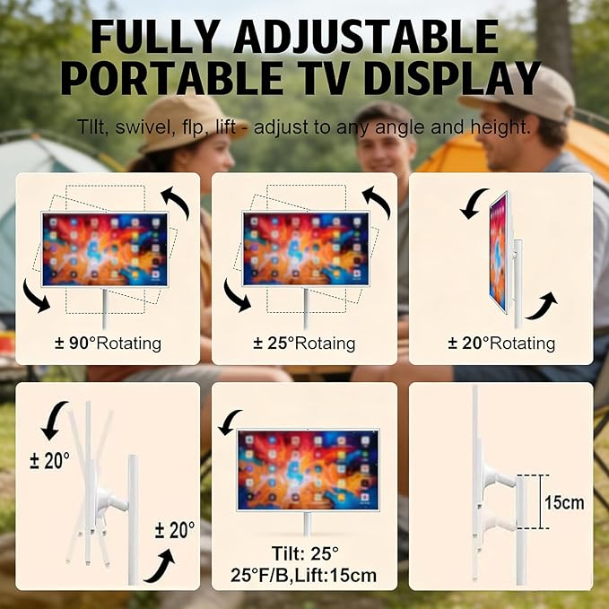 1080p/4k Smart Portable Wireless Touch Screen TV on Wheels,Portable Touch Screen Monitor,8+128G,with 21.5in/27in/32in Large Display 32in(4k)