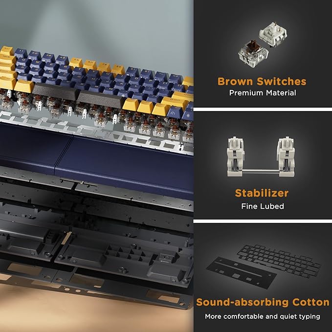 RK ROYAL KLUDGE RKS70 Ergonomic Split Keyboard, Wireless PC Gaming Keyboard with Bluetooth/2.4G/Wired, Hot Swappable Mechanical Keyboards w/Fixed Wrist Rest, PBT Keycaps, Tactile Switches, Black