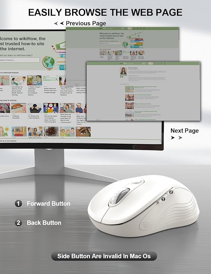 Trueque Wireless Mouse for Laptop, 2.4GHz Ergonomic Computer Mouse with Back & Forward Buttons, 3 Adjustable DPI Levels, 6 Buttons, Optical USB Cordless Mice for Windows PC, M01 (Pure White)