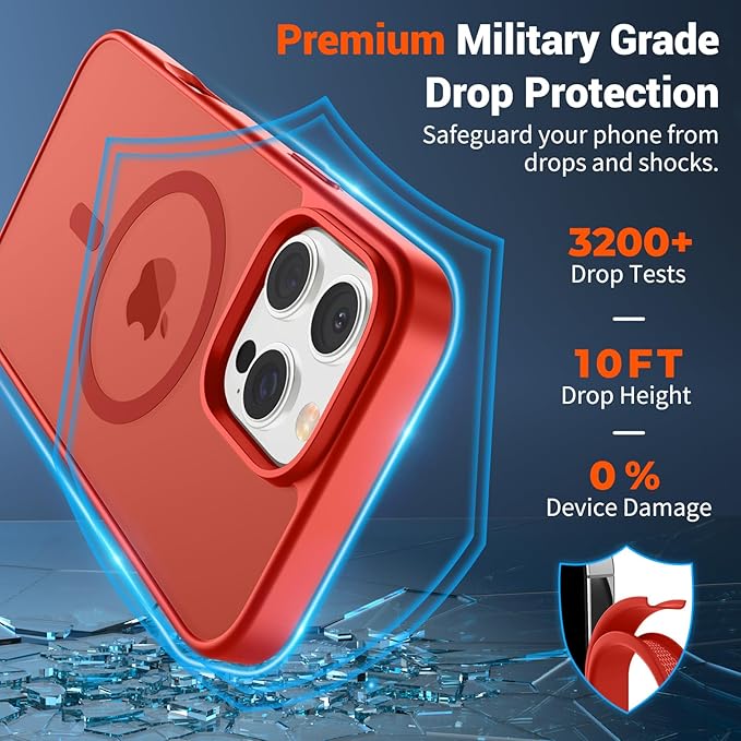 SUPFINE Magnetic for iPhone 16 Pro Max Case (Compatible with MagSafe) (Military Grade Drop Protection) Slim Translucent Matte Shockproof with Anti-Fingerprint Phone Case,Red