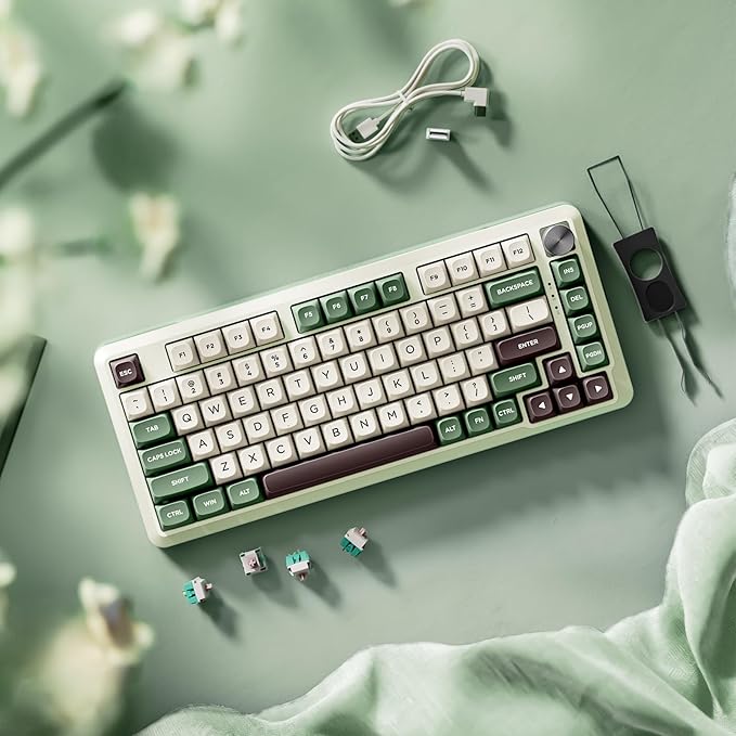 Redragon K681 Pro Wireless Mechanical Keyboard, Gasket Mounted RGB Gaming Keyboard with Volume Knob, MDA-Profile, Pre-Lubed Linear Switches, 81 Keys 75％ Tri-Mode Hot Swappable for PC/Xbox/PS (Matcha)