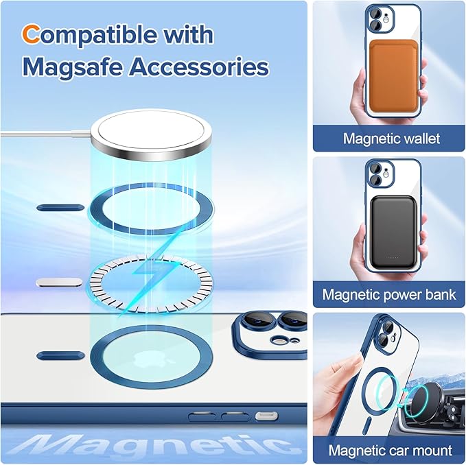 Hython Magnetic Clear for iPhone 11 Case with Camera Lens Protector [Compatible with MagSafe] Luxury Plating Edge Slim Soft TPU Cover Protective Phone Case for iPhone 11 6.1", Matte Deep Blue