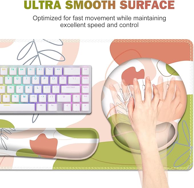Gaming Mouse Pad, Large Desk Mat, Cute Desk Pad Protector, 4 in1 XXL Mousepad + Keyboard Wrist Rest+Mouse Wrist Rest+Coaster Set with Ergonomic Desk Pad for Home Office Table Computer Pink Rose