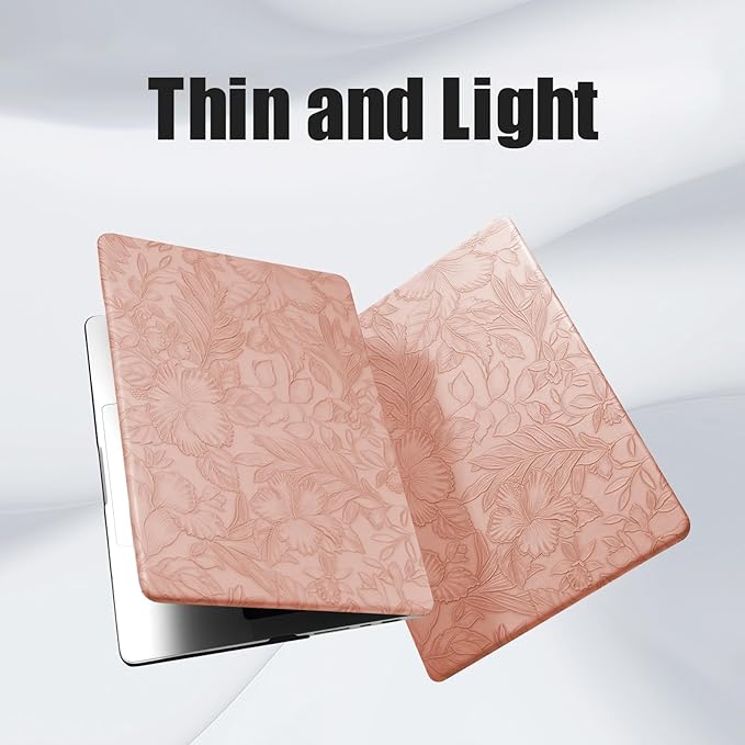 DTangLsm for MacBook Pro 13 inch Case 2025 2024-2016 M2 A2338 M1 A2251 A2289 A2159 A1989 A1708 A1706, Elegant Retro Leather Hard Shell Case for MacBook Pro 13" + Keyboard Cover, Pink Embossed Floral