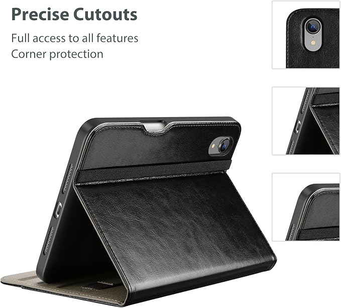 ProCase for iPad mini 7th (A17 Pro) 2024/iPad Mini 6th Generation 2021 8.3 Inch Case; Premium PU Leather Folio Business Stand Cover with Hand Strap; Pencil Holder; Front Pocket -Black