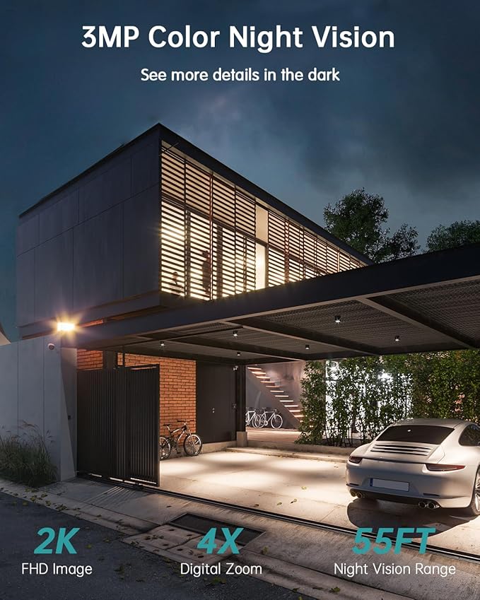 ZUMIMALL 2K Solar Security Cameras Wireless Outdoor 4-Pack, Solar Powered Cameras for Home Security with 360° View, Color Night Vision, 2-Way Talk, AI Alert, Siren, CloudEdge App, Black