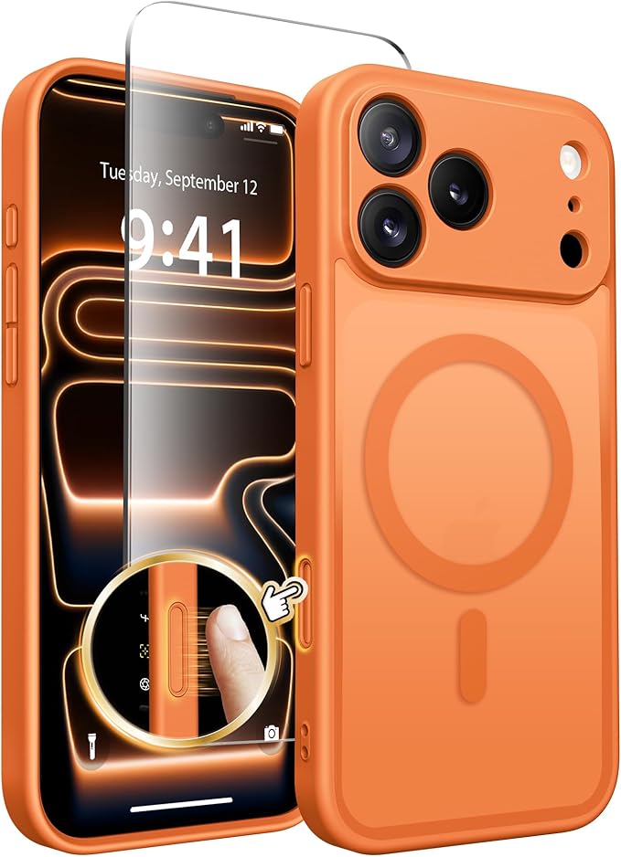 CAPRARO Magnetic for iPhone 17 Pro Max Case, Upgraded [Full Camera Protection] [Compatible with MagSafe] Protective Translucent Matte Women Girl Phone Case Cover, Cosmic Orange
