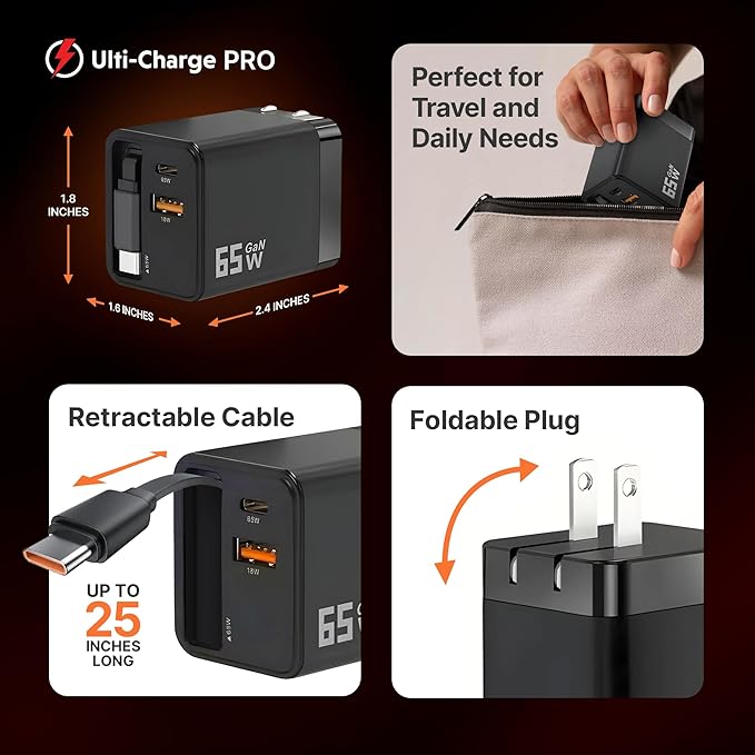 Black Falcon 4k Drone with Camera and Ulti Charge Phone Charger - Pro 65W Bundle