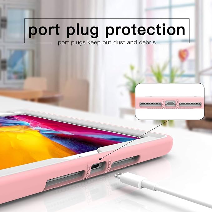 CCMAO Case for iPad 9th/8th/7th Gen, iPad 10.2 2021/2020/2019 with Kickstand & Pen Holder, Hybrid Heavy Duty Shockproof Protective Case, Rose Gold+Gray