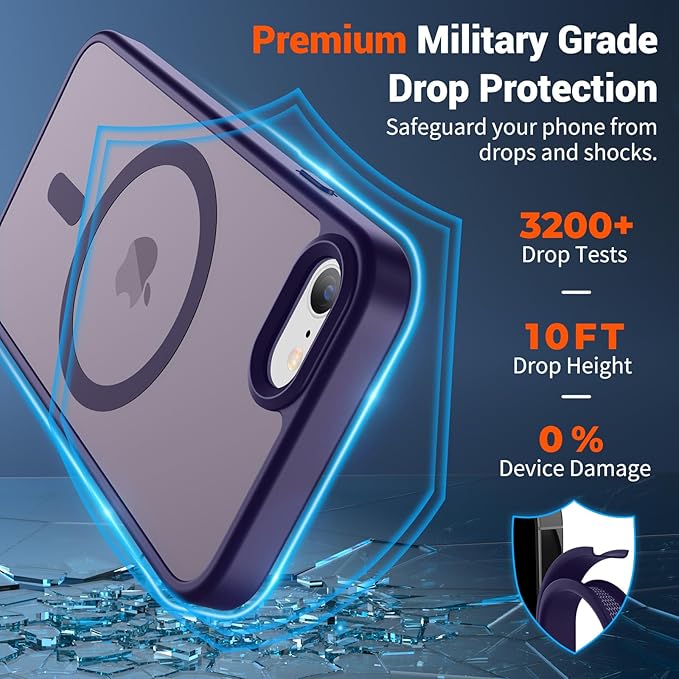 SUPFINE Magnetic for iPhone SE Case 2022 (3rd)/2020 (2nd), iPhone 8 Case (Compatible with MagSafe) (Military Grade Drop Protection) Slim Translucent Matte Phone Case, Dark Purple