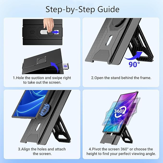 APILDELLA 16.2" Portable Laptop Monitor Extender, 1200P HDR Screen with 360° Rotation, Ultra-Light Travel Second Screen, Plug & Play via Mini HDMI/Type-C, Compatible with Windows/Mac/PS5