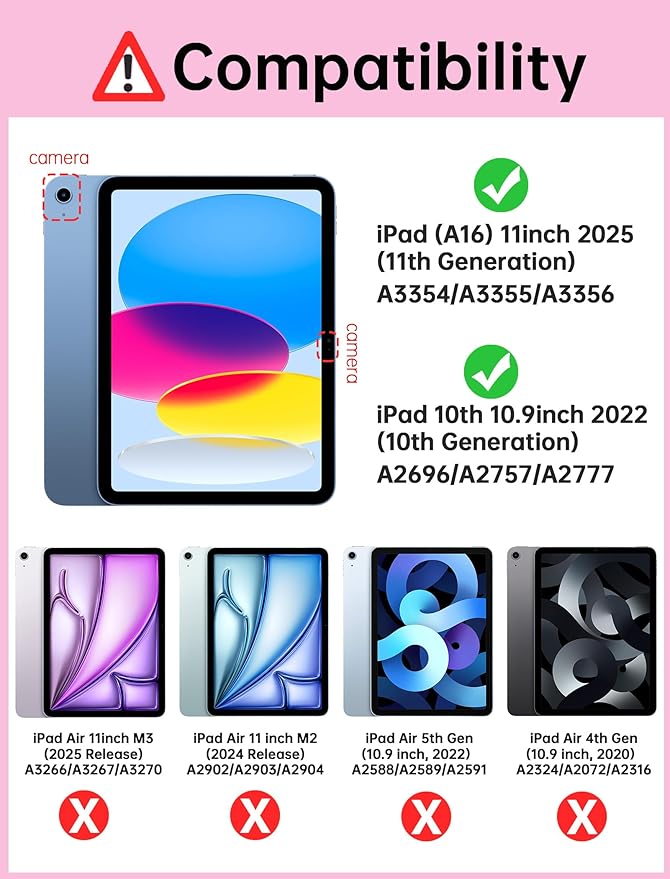 Kids Case for iPad A16 11th (2025)/iPad 10th Gen (2022) with Pencil Holder & Handle Stand, Super Protection EVA Toddler-Friendly Cover for iPad 11"(A16)/10th Generation 10.9"-Rose Red