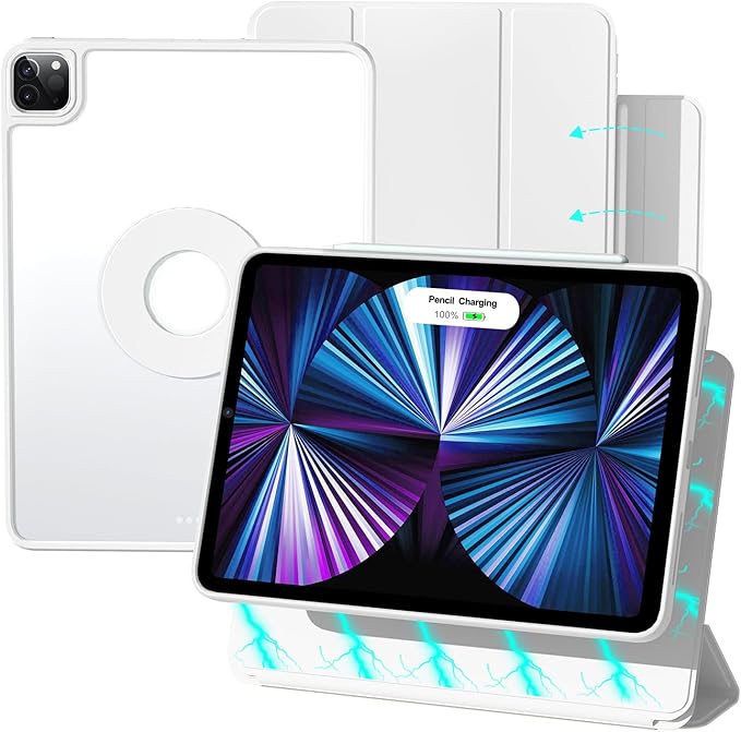 ZENLU iPad Pro 11 inch Case with Removable Magnetic Folio Cover, Premium PU Leather, Multiple Angles Stand, Pencil Slot Charging Support, Full Protective Case for 11" (1/2/3/4 Gen) iPad Pro (White)