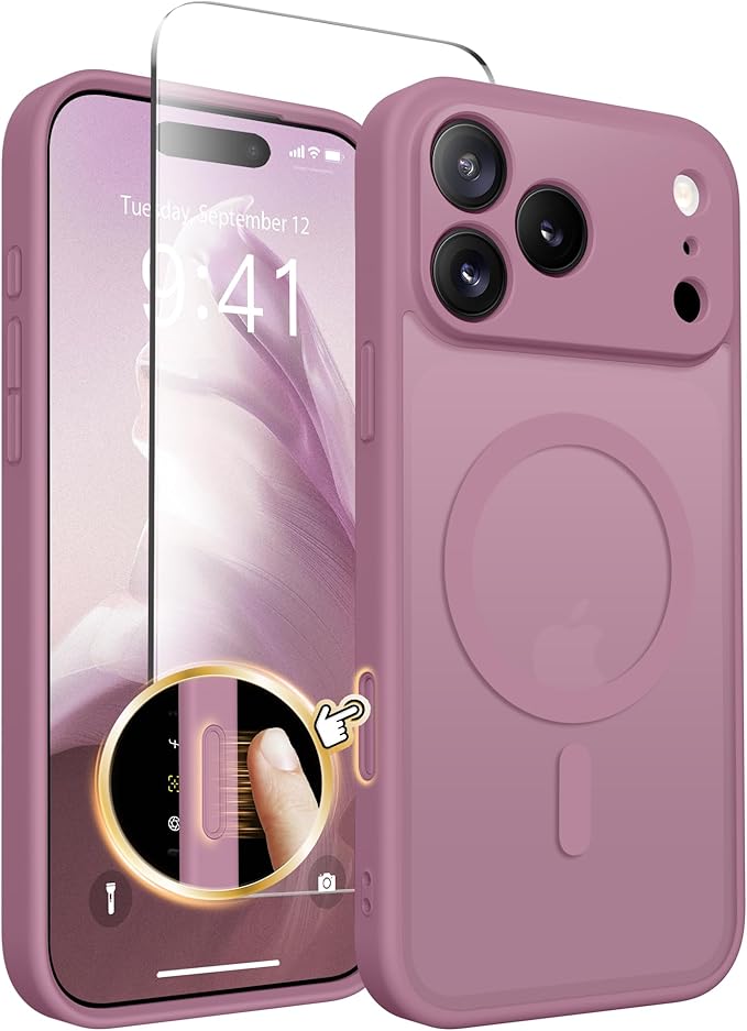 CAPRARO Magnetic for iPhone 17 Pro Case, Upgraded [Full Camera Protection] [Compatible with MagSafe] Protective Translucent Matte Women Girl Phone Case Cover, Black Currant