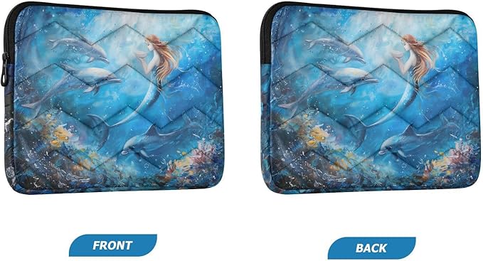 Cute Laptop Sleeve 13 inch Ocean Mermaid Dolphin Laptop Bag 14 inch Waterproof Computer Bag for Women Laptop Accessories Computer Cover Bag for Tablet Men