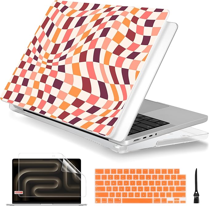 Batianda Case for New MacBook Pro 14 Inch M5 (2025 2026) & 2024 2023 Release [Model A3434 / A3112] - Ultra Slim 1.2mm Glossy Hard Shell Protective Skin Keyboard Cover 4-in-1 Bundle, Checkerboard