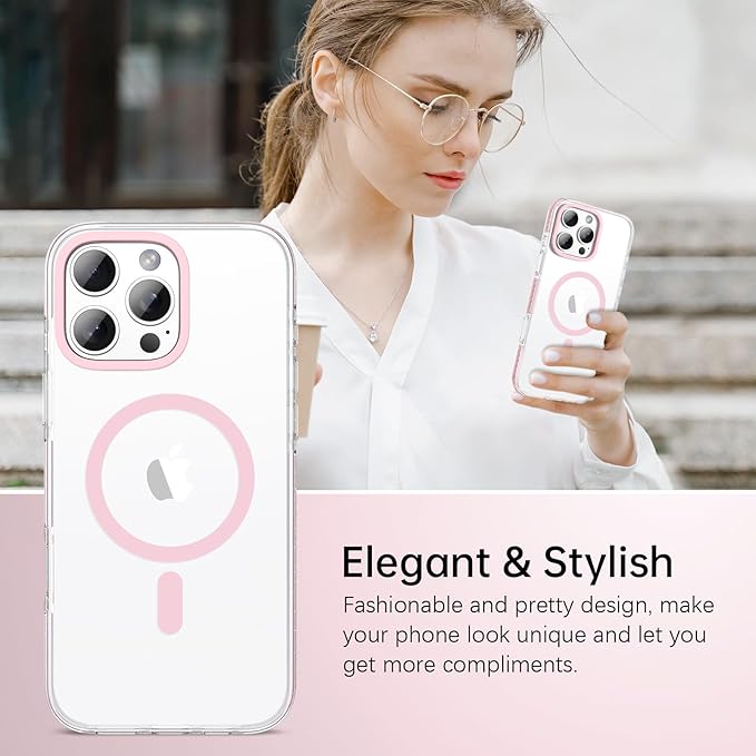 BENTOBEN Magnetic for iPhone 16 Pro Max Case 6.9", Compatible with Magsafe Military Shockproof Protective Bumper Cute Transparent Slim Anti-Yellowing Phone Case for iPhone 16 ProMax Cover, Clear Pink