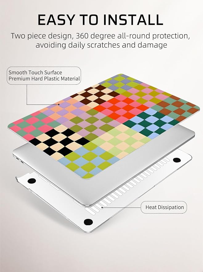 Seorsok Compatible with MacBook Pro 13 inch Case M2 2023,2022,2021-2016 A2338 M1 A2251 A2289 A2159 A1989 A1708 A1706,Cute Color Grids Plastic Hard Shell Case with Keyboard Cover,Retro Checkered