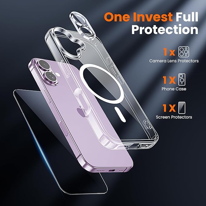 toushion 3 in 1 for iPhone 17 Case Clear,Fits MagSafe, Not Yellowing, Screen Protector*1 Camera Lens Protector*1, Military-Grade Protection for Phone Cover 6.3 inch