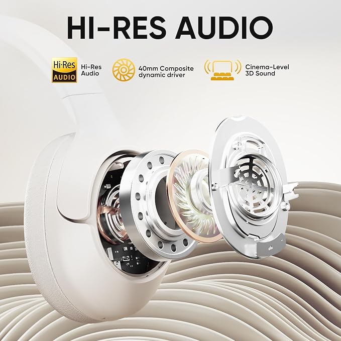 QCY H3 ANC Bluetooth Headphones Over Ear, Active Noise Cancelling Bluetooth 5.4 Headphones with Microphones, Hi-Res Audio Sound, Multipoint Connection, 60H Playback, Custom EQ via App(White)