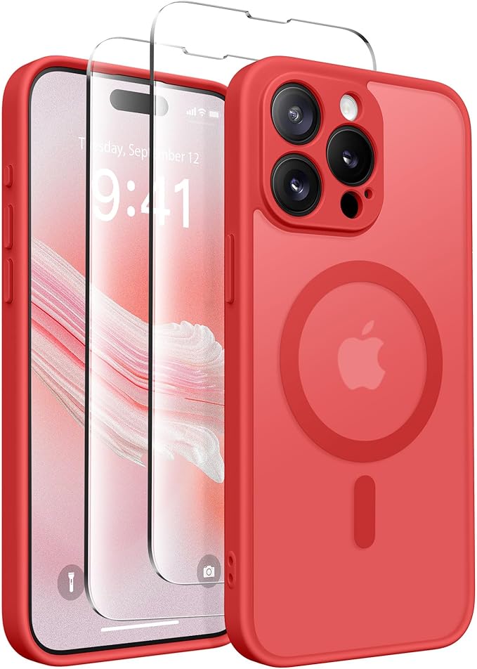 CAPRARO Magnetic for iPhone 15 Pro Max Case, [Compatible with MagSafe] [Full Camera Protection] Shockproof Protective Slim Translucent Matte Phone Case for iPhone 15 Pro Max 6.7'', Watermelon Red