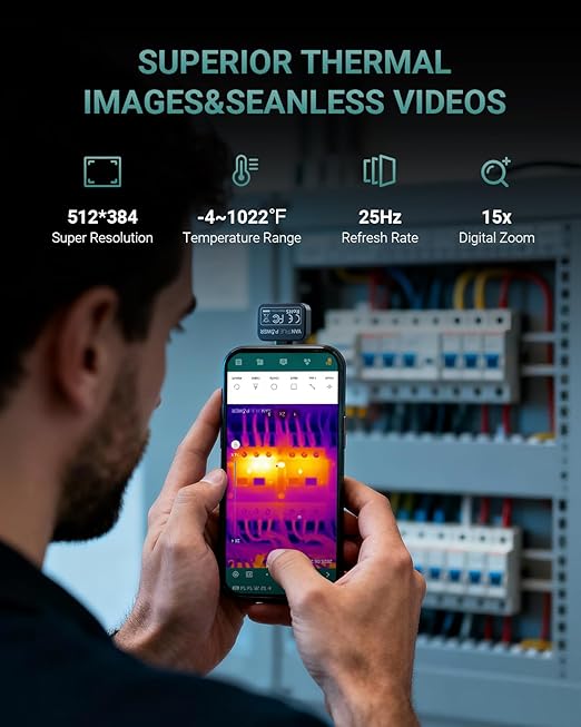 TS1 Thermal Camera for Android, Thermal Camera 512x384 Super Resolution, Infrared Thermal Imaging Camera, 25Hz Refresh Rate, -4°F to 1022°F Temp, Compatible with Android & Tablets