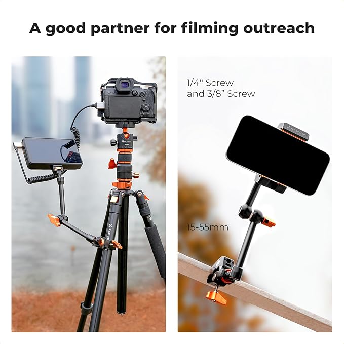 K&F CONCEPT 11" Magic Arm 1/4" Screw 360° Ball Heads Articulating Friction Camera Arm Mount for Monitor, LED Light, Webcam, Microphone, Camera Cage
