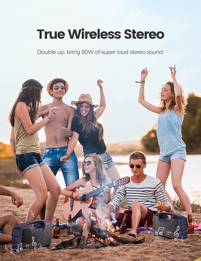 IPX7 Waterproof Outdoor Bluetooth Speaker, Wireless, 90W(Peak), 32H Playtime, Floating Design, Deep Bass & Loud Stereo Sound, Portable with Handle, Rugged for Pool, Beach, Kayaking, Hiking, Navy Blue