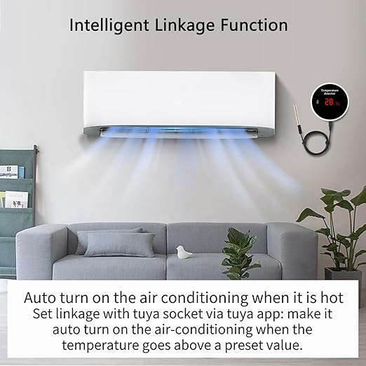 WiFi Thermometer Smart Temperature Sensor: Wireless Temperature Monitor with Waterproof External Probe, App Alerts and Buzzer Alarm, Digital Temperature Gauge for Refrigerator, Freezer, Fish Tank