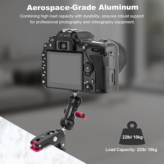 Super Clamp with Dual Ballhead Magic Arm, Aluminum Camera Clamp Mount Kit for DSLR Action Camera/Phone/Monitor/Video Light/Microphone, Camera Mount for Tripod/Desk/Tube (SY006)