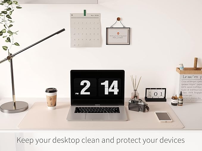 RENMTURE Dual-Sided Mouse Pad, Natural Cork & PU Leather Large Desk Pad for Office and Home Work, Desk Protector Non-Slip, Waterproof, Easy Clean (Apricot, 32"x16")
