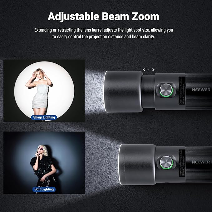 NEEWER Basics RGB Photography Flashlight,4 Colors/20 GOBO Filters/CRI95+/7500mAh,10W 6300K Portable LED Video Spotlight Patterned Ambient Aluminum Sunset Light for Recording Studio Lighting, USB, FL10