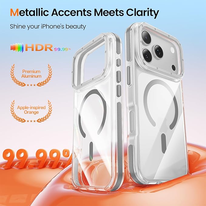 Strong Magnetic for iPhone 17 Pro Max case [10Ft Military-Grade Protection] Compatible with fit MagSafe Shockproof Slim Thin Cover case for iPhone 17 Pro Max 6.9 inch, Clear Gray